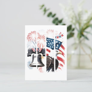 Patriotischer Pinselstrich – Feuerwerk, Flagge, Ad Postkarte