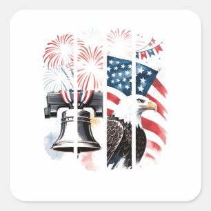 Patriotischer Pinselstrich - Feuerwerk, Flagge, Ad Quadratischer Aufkleber