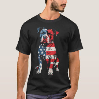 Patriotischer Pitbull Amerikanische Flagge Hundemu T-Shirt