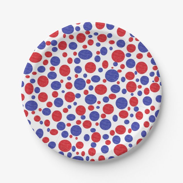 Patriotischer Polka-Punkt-PapierTeller Pappteller (Vorderseite)