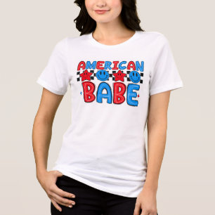 Patriotischer Pop: American Babe in Rot, Weiß & Bo Tri-Blend Shirt