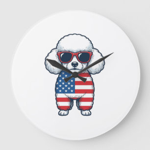 Patriotischer Pudel mit Sonnenbrille Vektor Design Große Wanduhr