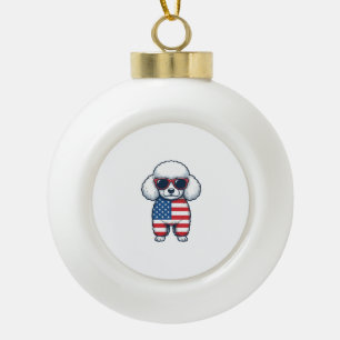 Patriotischer Pudel mit Sonnenbrille Vektor Design Keramik Kugel-Ornament