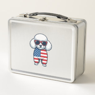 Patriotischer Pudel mit Sonnenbrille Vektor Design Metall Brotdose
