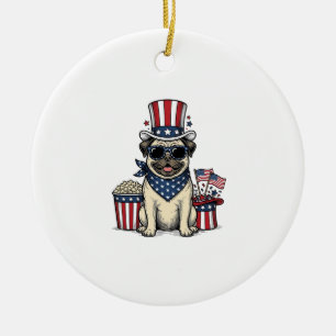 Patriotischer Pug Vintage Gravur Hund-Shirt Design Keramik Ornament