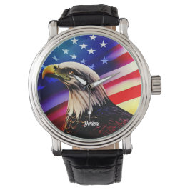 Patriotischer Rotbarsch, Weißer und Blauer Adler Armbanduhr
