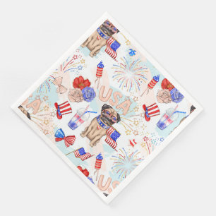 PATRIOTISCHER ROTER WEISSER BLAU 4. JULI SERVIETTE