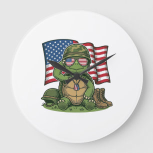 Patriotischer Schildkröten-Gruß Vektor-Design_1 Große Wanduhr
