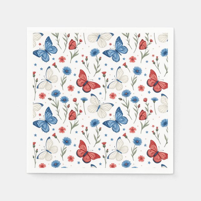 Patriotischer Schmetterling und Blumenmuster Serviette (Vorderseite)