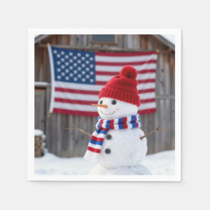 Patriotischer Schneemann mit amerikanischer Flagge Serviette