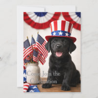 Patriotischer schwarzer Labrador-Welpe Einladung |