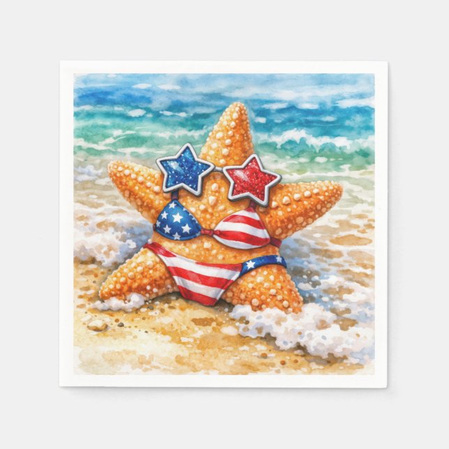 Patriotischer Seestern im Sand am Strand Serviette (Vorderseite)