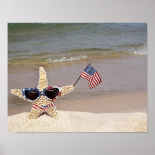 Patriotischer Seestern mit amerikanischer Flagge Poster