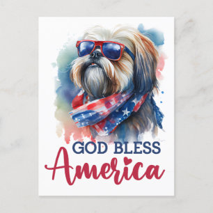 Patriotischer Shih Tzu, Gott segne Amerika Postkar Postkarte