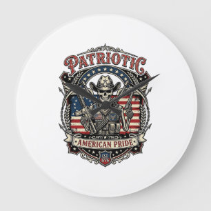 Patriotischer Skelett-Cowboy Dunkler Patriot Skele Große Wanduhr