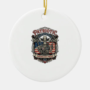 Patriotischer Skelett-Cowboy Dunkler Patriot Skele Keramik Ornament