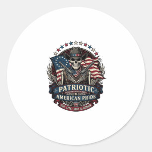 Patriotischer Skelett-Cowboy Dunkler Patriot Skele Runder Aufkleber
