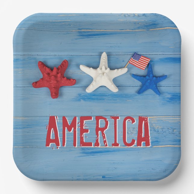 Patriotischer Starfish mit amerikanischer Flagge Pappteller (Vorderseite)