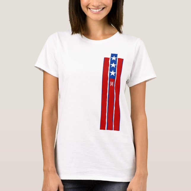 Patriotischer Stars Streifen Monogram Graphic T -  T-Shirt (Vorderseite)