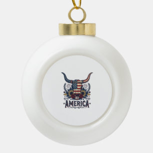 Patriotischer Stierschädel Amerika Vintage 4. Juli Keramik Kugel-Ornament