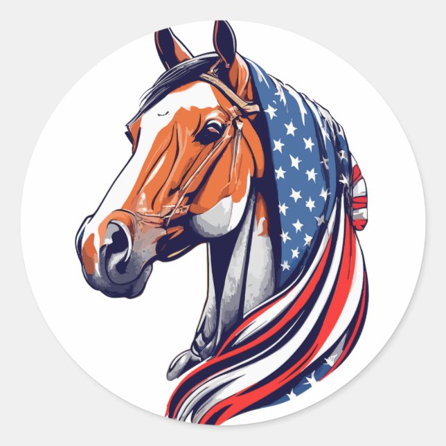 Patriotischer Stolz : Viertelpferd mit amerikanisc Runder Aufkleber (Vorderseite)