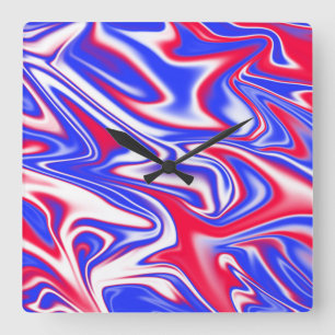 "Patriotischer Swirl: Der rote, weiße und blaue Ma Quadratische Wanduhr