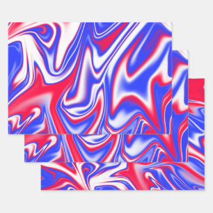 Patriotischer Swirl: Roter weißer und blauer Marmo Geschenkpapier Set