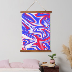 Patriotischer Swirl: Roter weißer und blauer Marmo Wandteppich Mit Holzrahmen