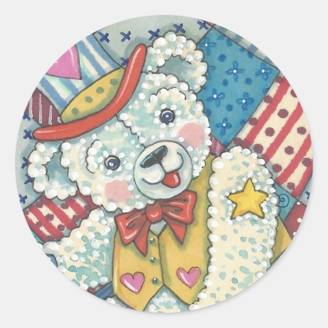 PATRIOTISCHER TEDDY-BAR, QUILT-STICKER RUND *Blatt Runder Aufkleber (Vorderseite)