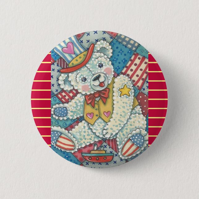 PATRIOTISCHER TEDDY BEAR & PATCHWORTSCHALTER RUNDE BUTTON (Vorderseite)