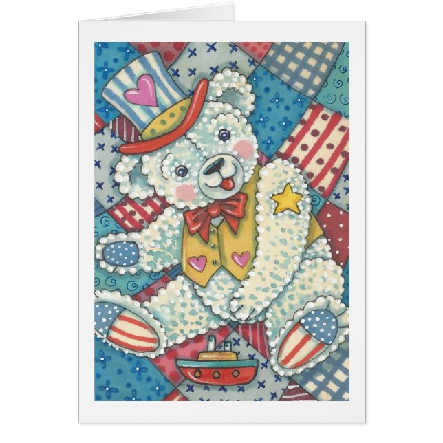 PATRIOTISCHER TEDDY BEAR & QUILT GREETKARTE Leere (Vorne)