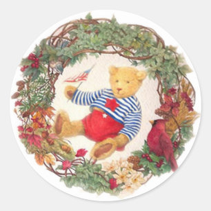 Patriotischer Teddybär-Feiertags-Kranz Runder Aufkleber