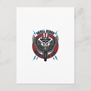 Patriotischer Totenkopf Motorrad Adler Vintage Postkarte