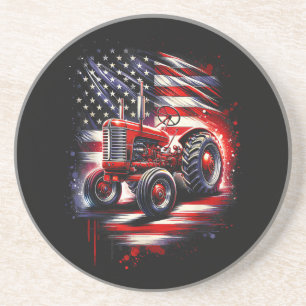 Patriotischer Traktor 4. Juli Amerikanische Flagge Getränkeuntersetzer