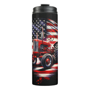 Patriotischer Traktor 4. Juli Amerikanische Flagge Thermosbecher