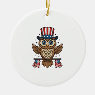 Patriotischer Uhu Vintage-Gravur Grafik_1 Keramik Ornament