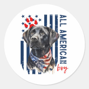Patriotischer USA-Flagge Schwarzer Labrador All Am Runder Aufkleber