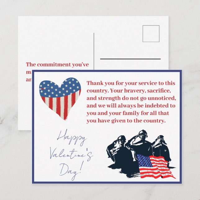 Patriotischer Valentinstag Militärsoldaten Feiertagspostkarte (Vorne/Hinten)