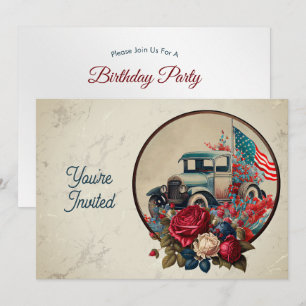 Patriotischer Vintage-LKW-Geburtstag Einladung