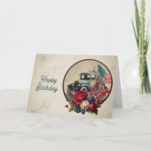 Patriotischer Vintage-LKW-Geburtstag Karte