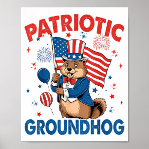 Patriotischer Waldmurmeltier Amerikanische Flagge Poster