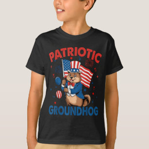 Patriotischer Waldmurmeltier-Amerikanischer Flagge T-Shirt
