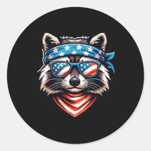 Patriotischer Waschbär 4. Juli Amerikanische Flagg Runder Aufkleber