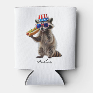 Patriotischer Waschbär hält Hot Dog Lustig Dosenkühler