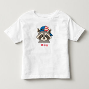 Patriotischer Waschbär Rot Weiß Blau Kappe Name Kl Kleinkind T-shirt