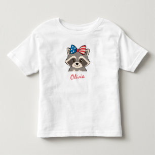 Patriotischer Waschbär Rot Weiß Blau Schleife Name Kleinkind T-shirt