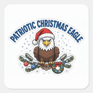 Patriotischer Weihnachtsadler-Aufkleber — Weißkopf Quadratischer Aufkleber