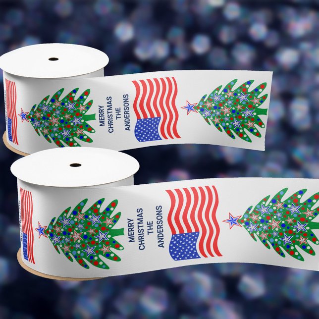 Patriotischer Weihnachtsbaum Cool USA Flag Holiday Satinband (Personalized patriotic ribbon for your patriotic Christmas gifts)