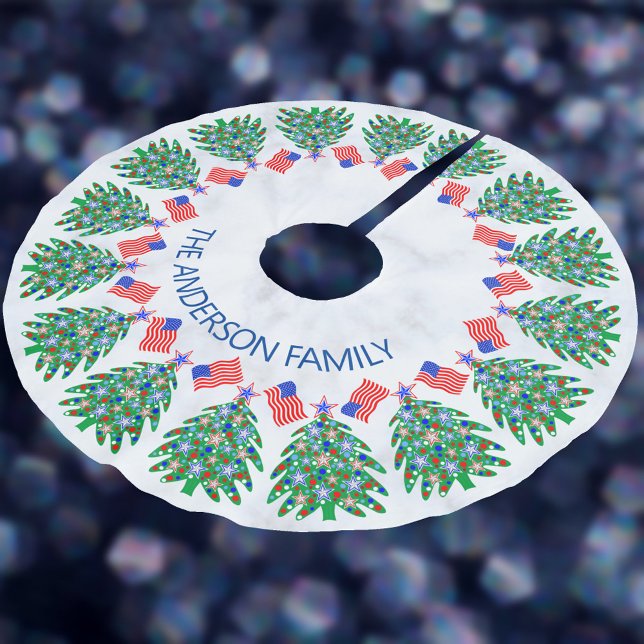 Patriotischer Weihnachtsbaum Coole amerikanische F Polyester Weihnachtsbaumdecke (It's easy to personalize your own patriotic Christmas tree skirt with your name)