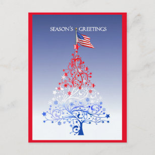 Patriotischer Weihnachtsbaum mit amerikanischer Feiertagspostkarte